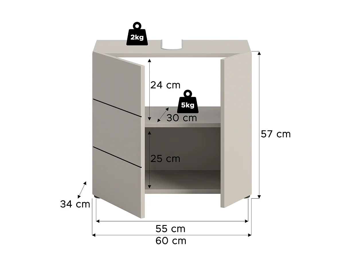Wastafelonderkast 2 deuren B60 cm - NUA