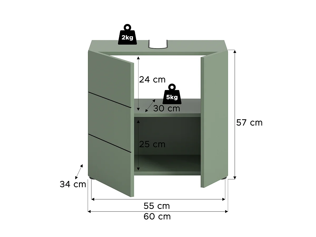 Wastafelonderkast 2 deuren B60 cm - NUA