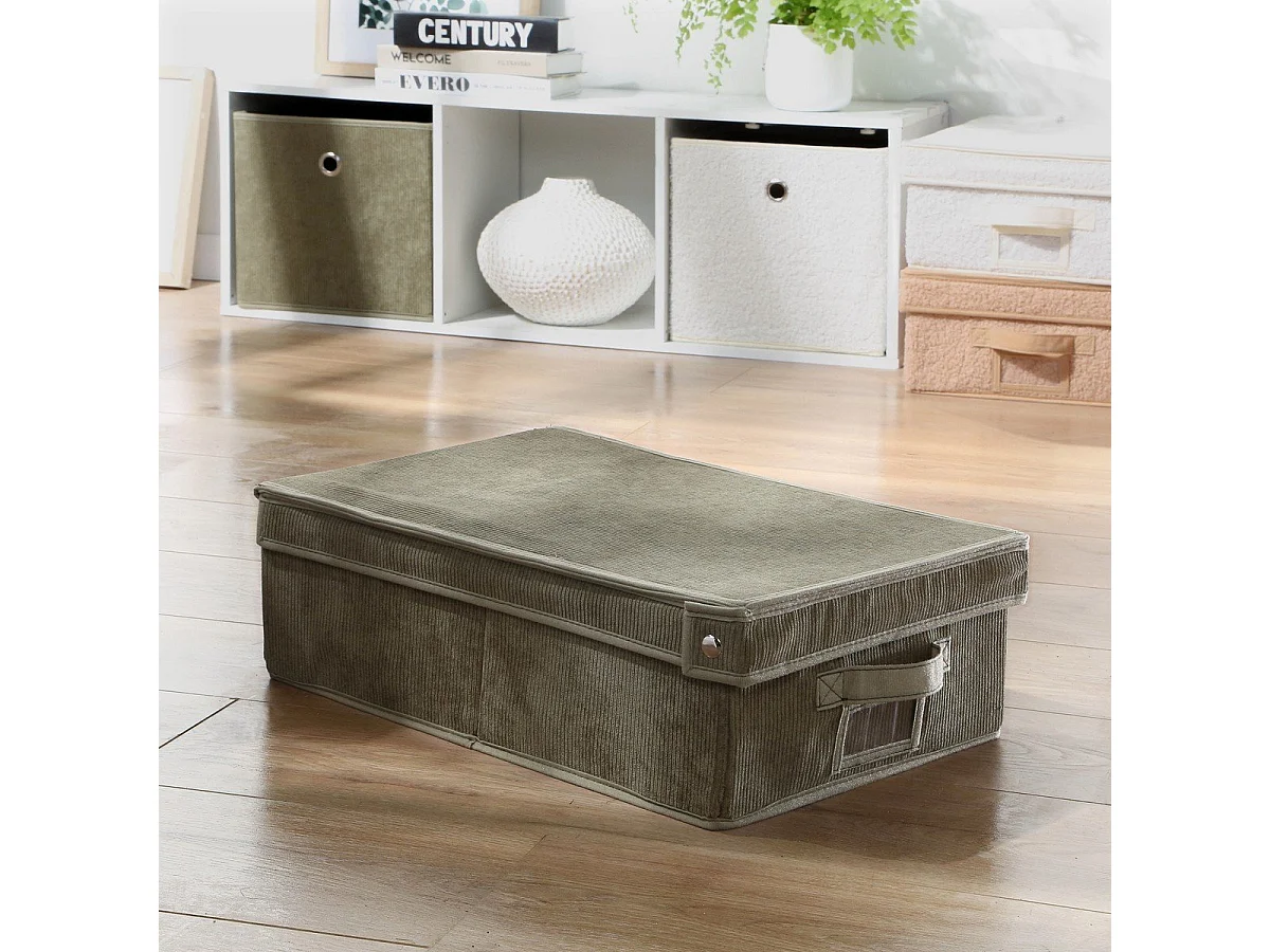 Boîte rangement avec couvercle en velours côtelé Kaki - L31,5 cm