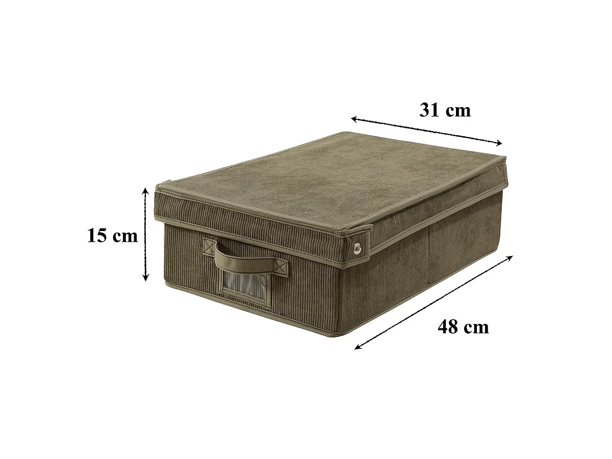 Boîte rangement avec couvercle en velours côtelé Kaki - L31,5 cm