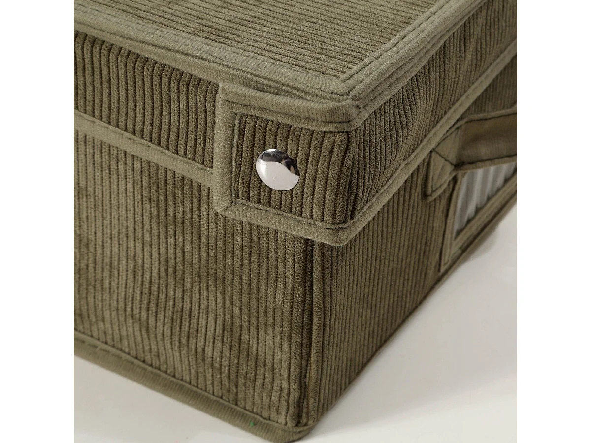 Boîte rangement avec couvercle en velours côtelé Kaki - L31,5 cm
