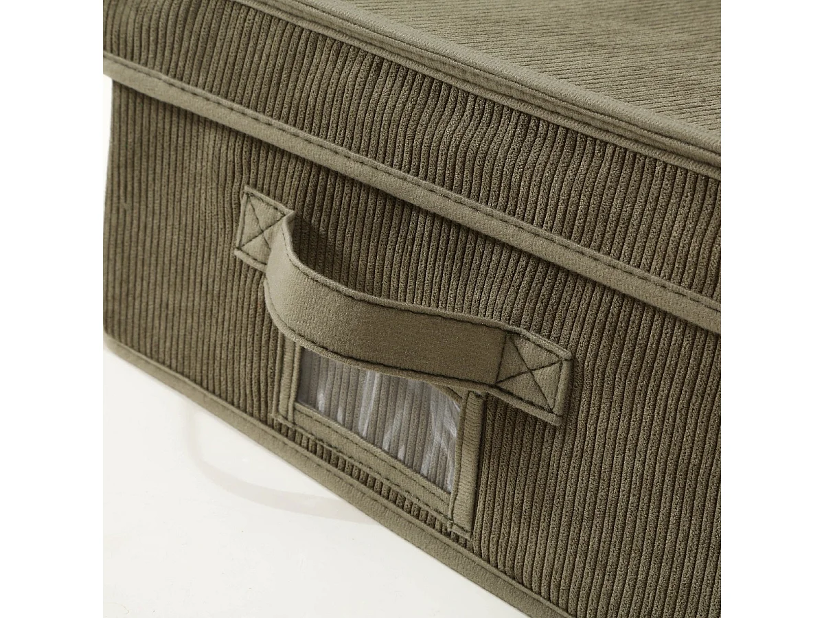 Boîte rangement avec couvercle en velours côtelé Kaki - L31,5 cm