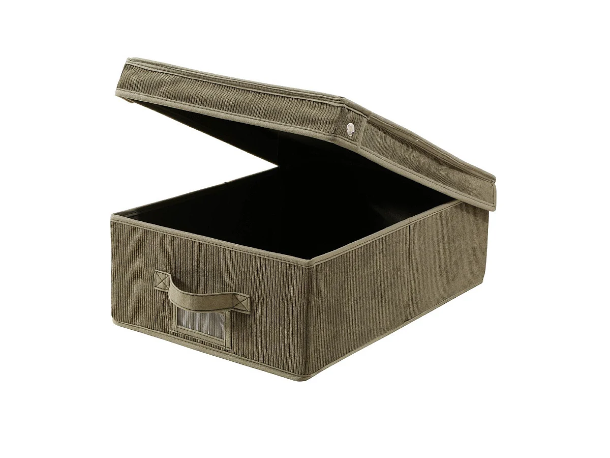 Boîte rangement avec couvercle en velours côtelé Kaki - L31,5 cm
