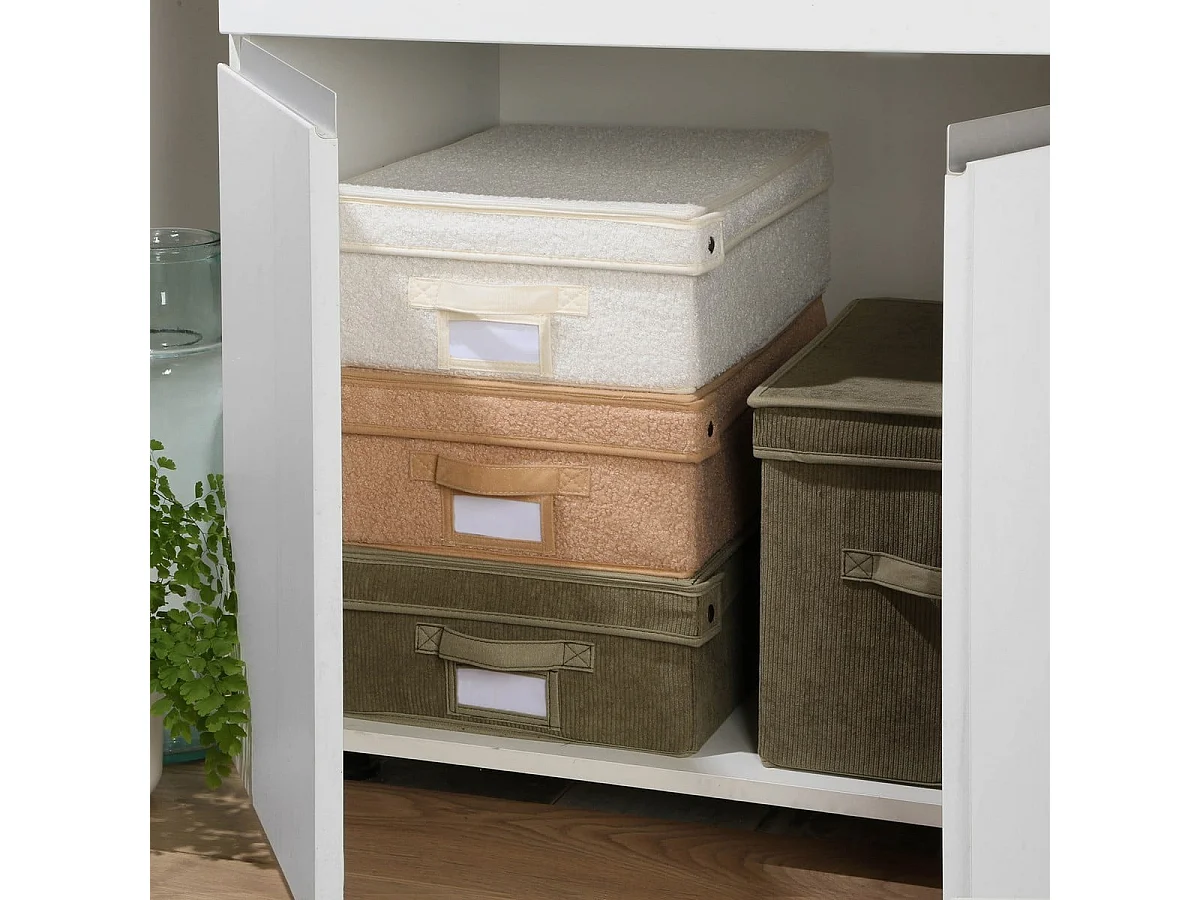 Boîte rangement avec couvercle en velours côtelé Kaki - L31,5 cm