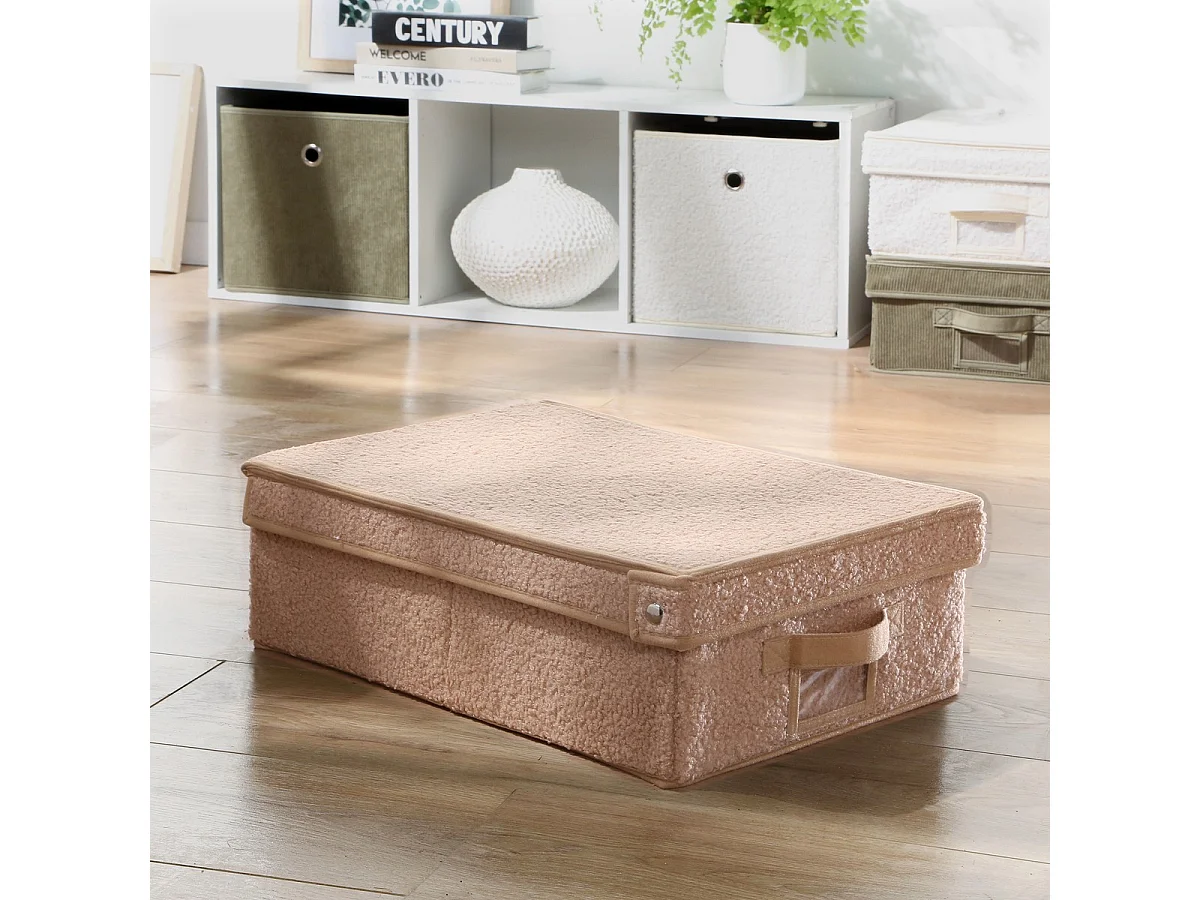 Boîte rangement avec couvercle tissu bouclette beige - L31,5 cm
