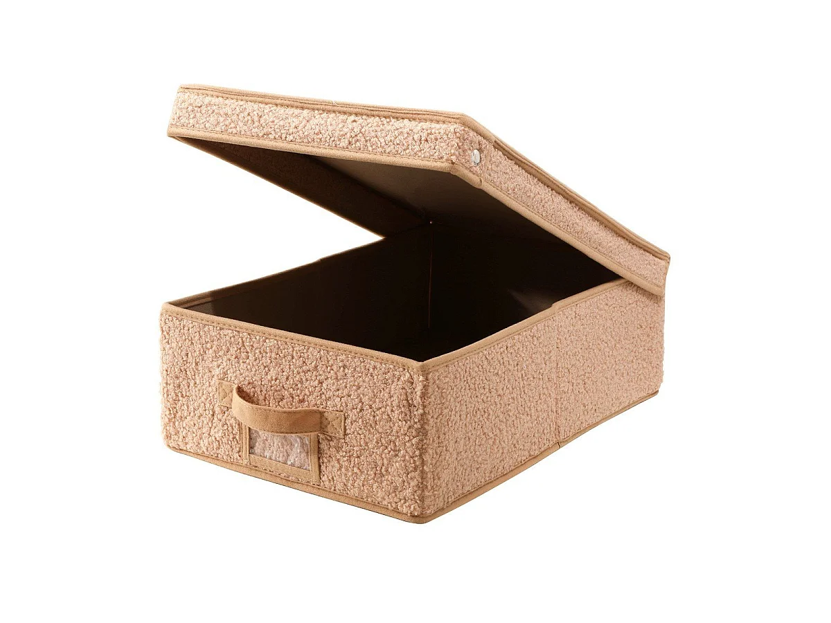 Boîte rangement avec couvercle tissu bouclette beige - L31,5 cm