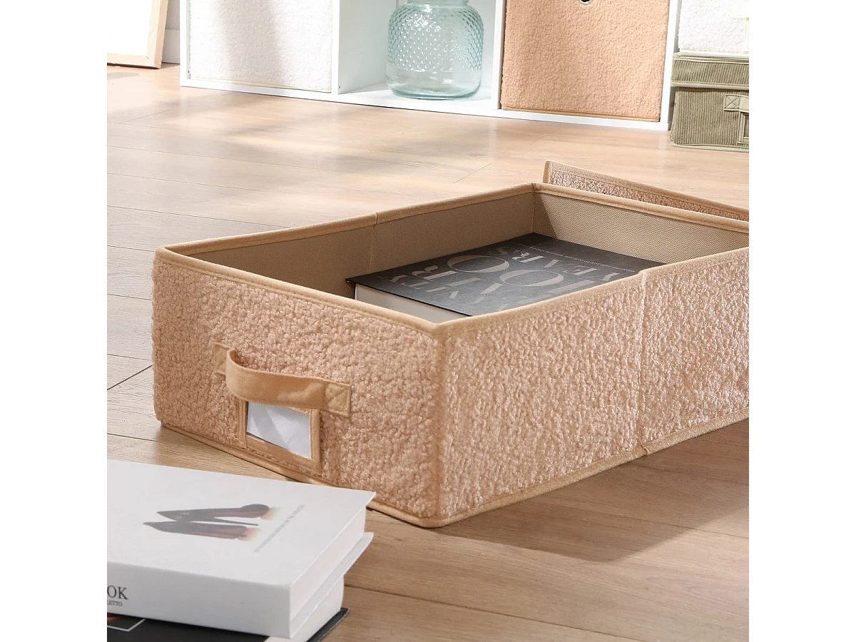 Boîte rangement avec couvercle tissu bouclette beige - L31,5 cm