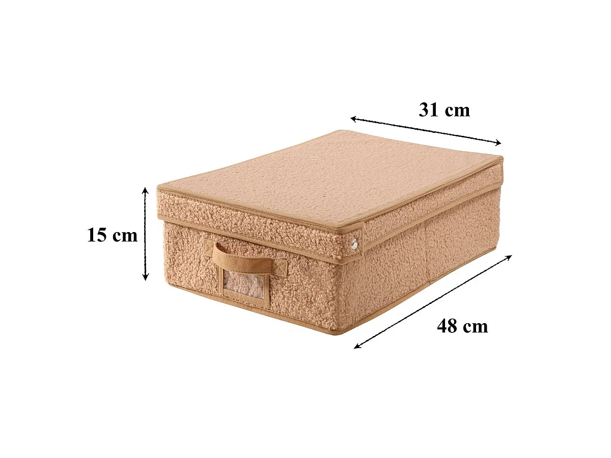 Boîte rangement avec couvercle tissu bouclette beige - L31,5 cm