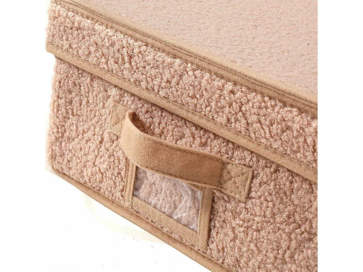 Boîte rangement avec couvercle tissu bouclette beige - L31,5 cm