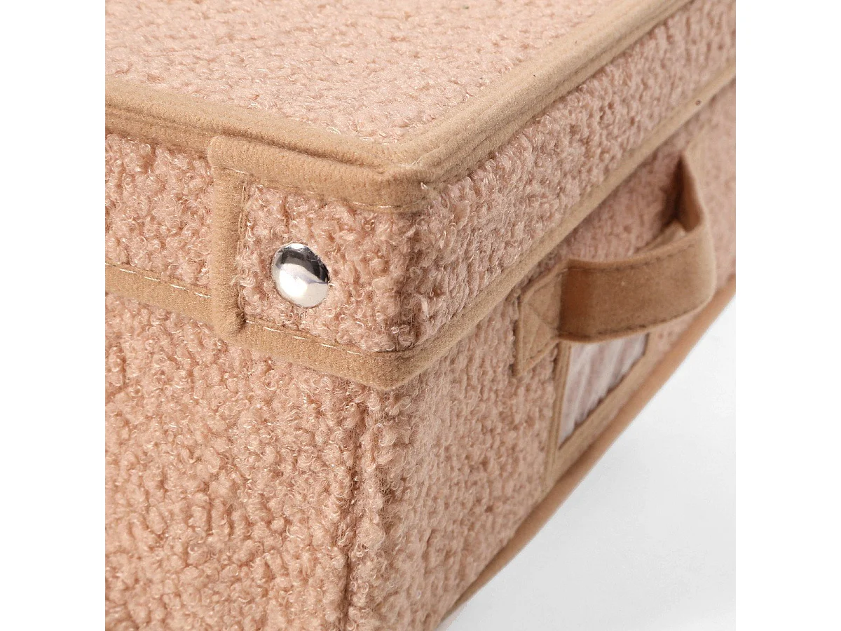 Boîte rangement avec couvercle tissu bouclette beige - L31,5 cm