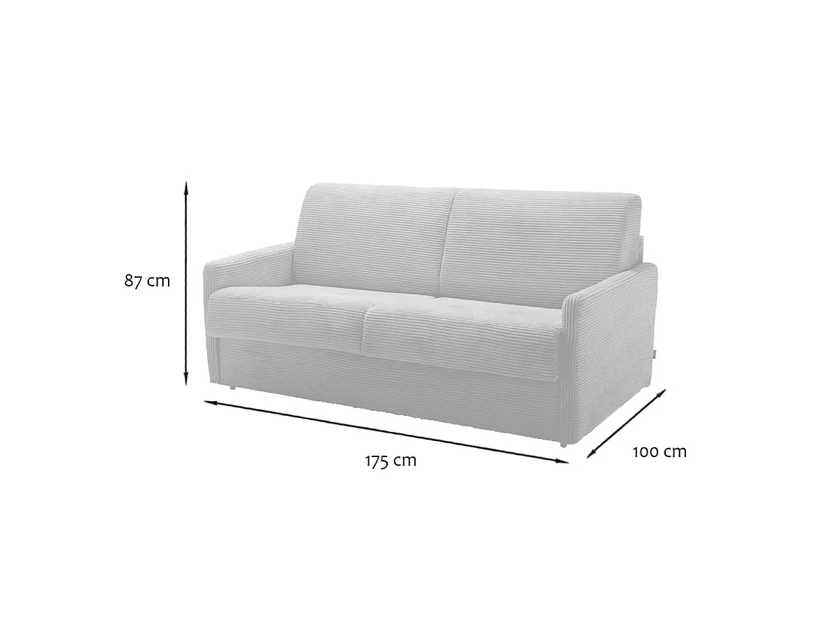 Sofa rozkładana 3-osobowa z kordu, szerokość 175 cm, materac 14 cm - COSENZA