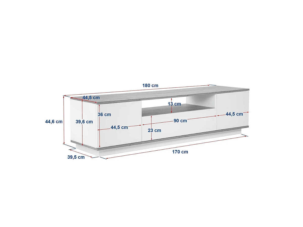 Meuble TV 3 portes rabattables et 1 niche L180 cm - VERAMONT