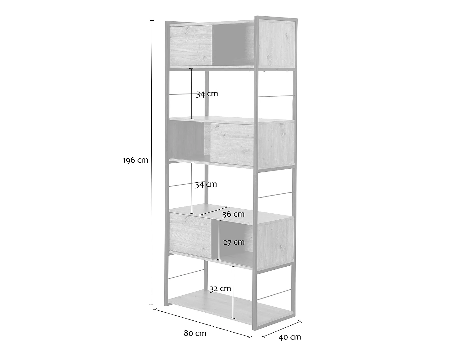 Bibliothèque 3 portes coulissantes H196 cm - LENNY
