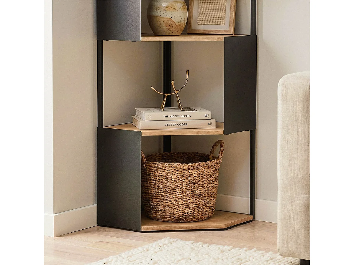 Etagère d'angle 5 niveaux avec flancs en métal noir H172 cm - EKLO