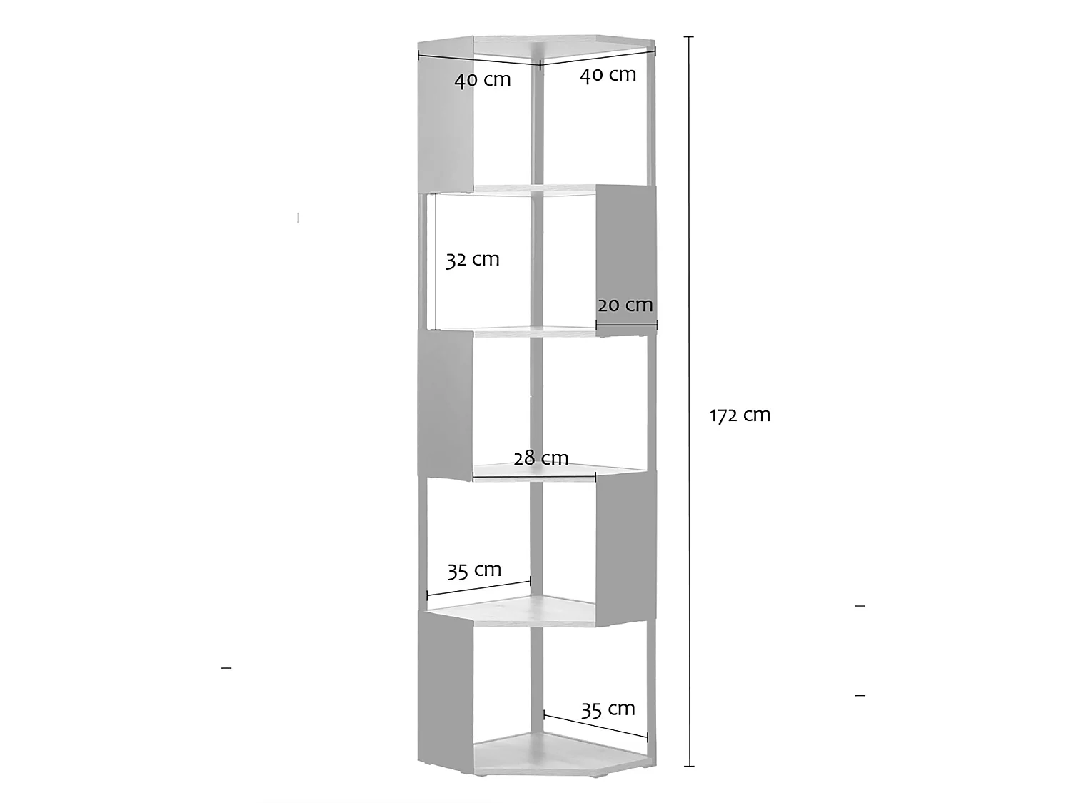 Etagère d'angle 5 niveaux avec flancs en métal noir H172 cm - EKLO