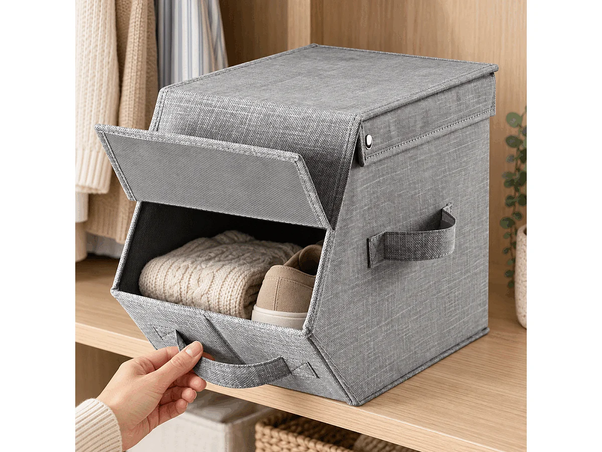 Boîte de rangement avec couvercle et rabat - L19 cm