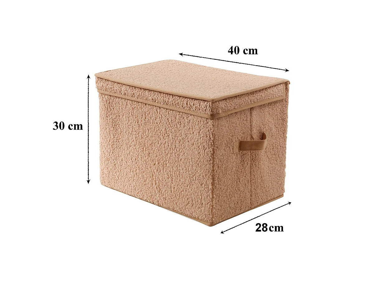 Boîte rangement haute avec couvercle tissu bouclette beige - H30 cm