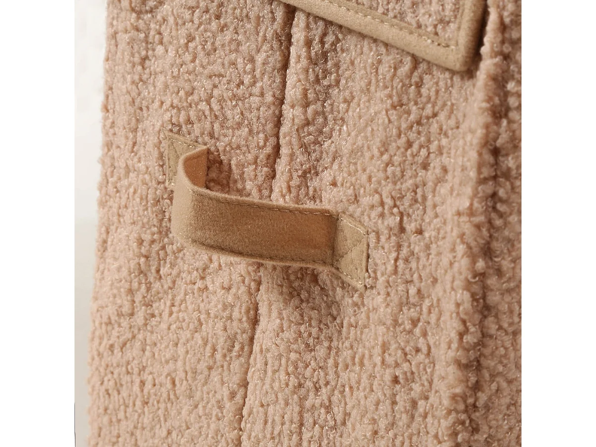 Boîte rangement haute avec couvercle tissu bouclette beige - H30 cm