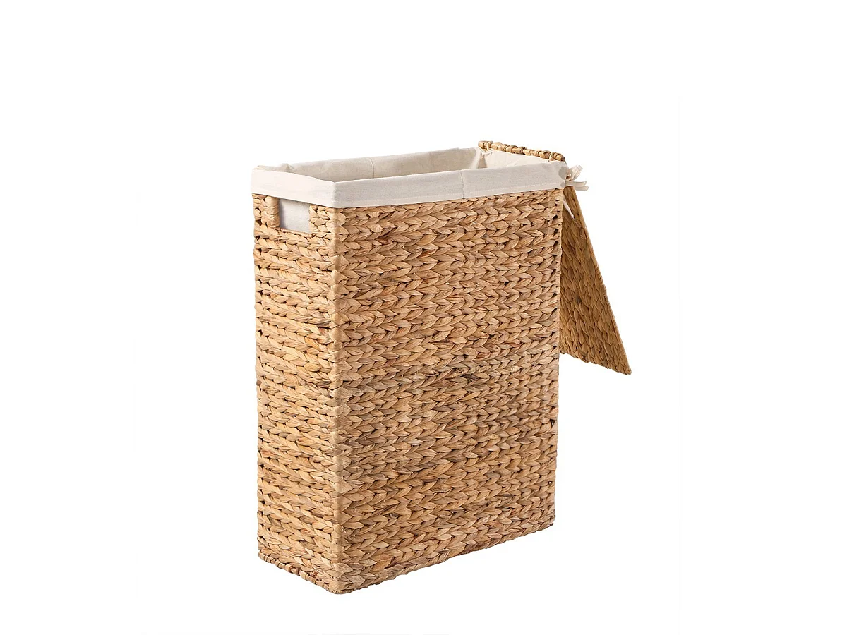 Cesto de roupa suja estreito com tampa em jacinto aquático L21 cm - MAYA