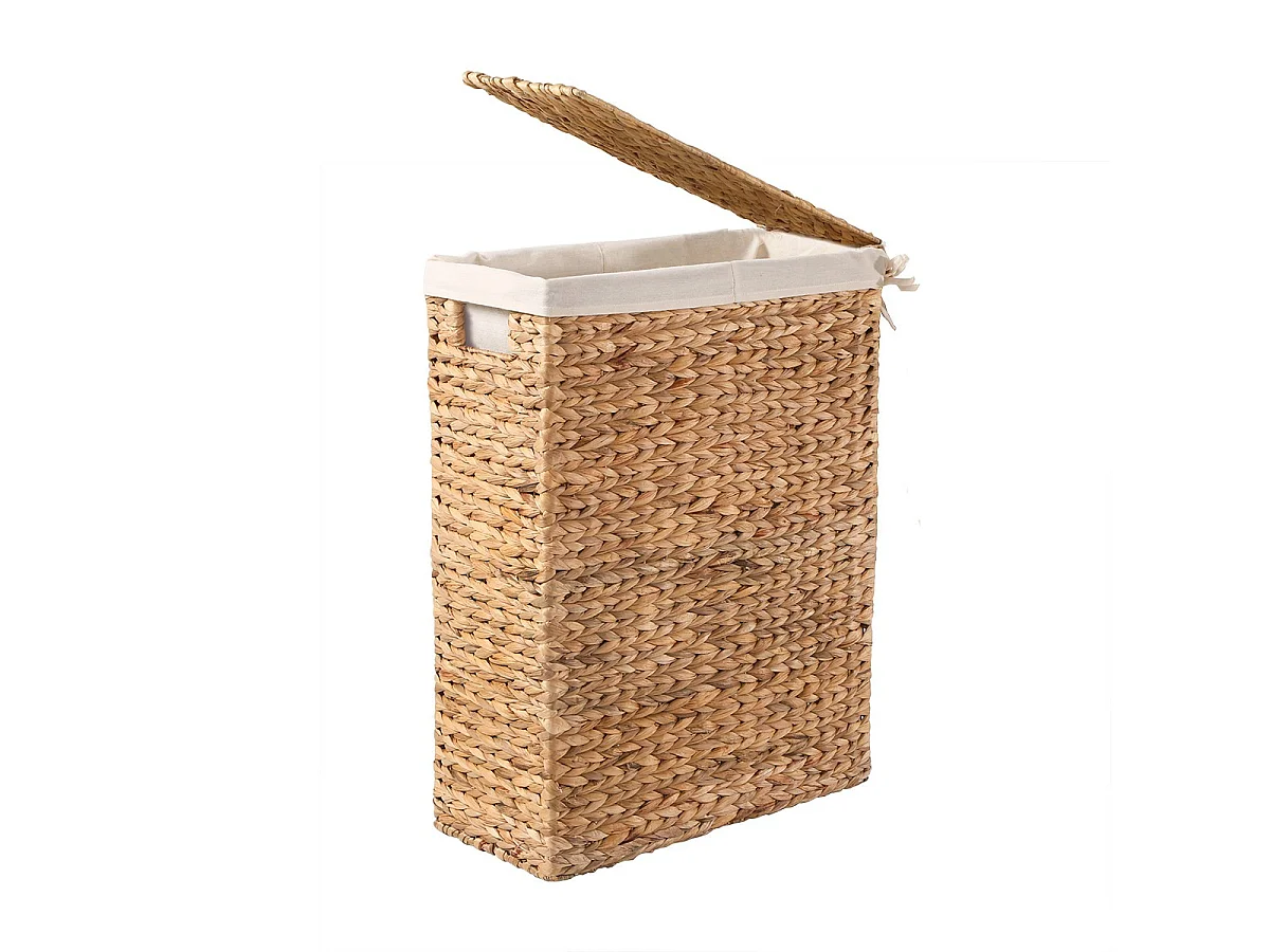 Cesto de roupa suja estreito com tampa em jacinto aquático L21 cm - MAYA