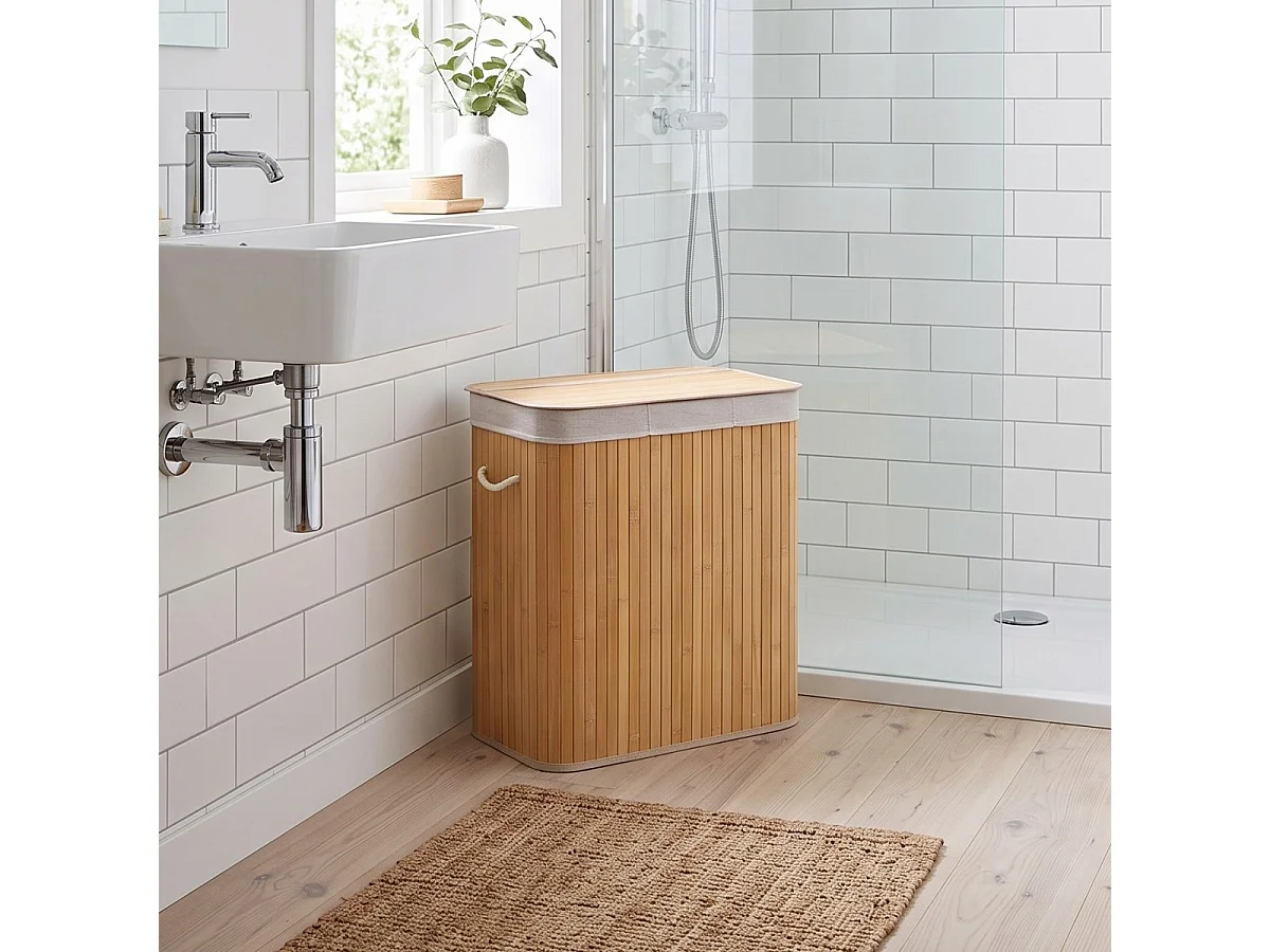3-vak wasmand van bamboe 150L H60 cm - YSA