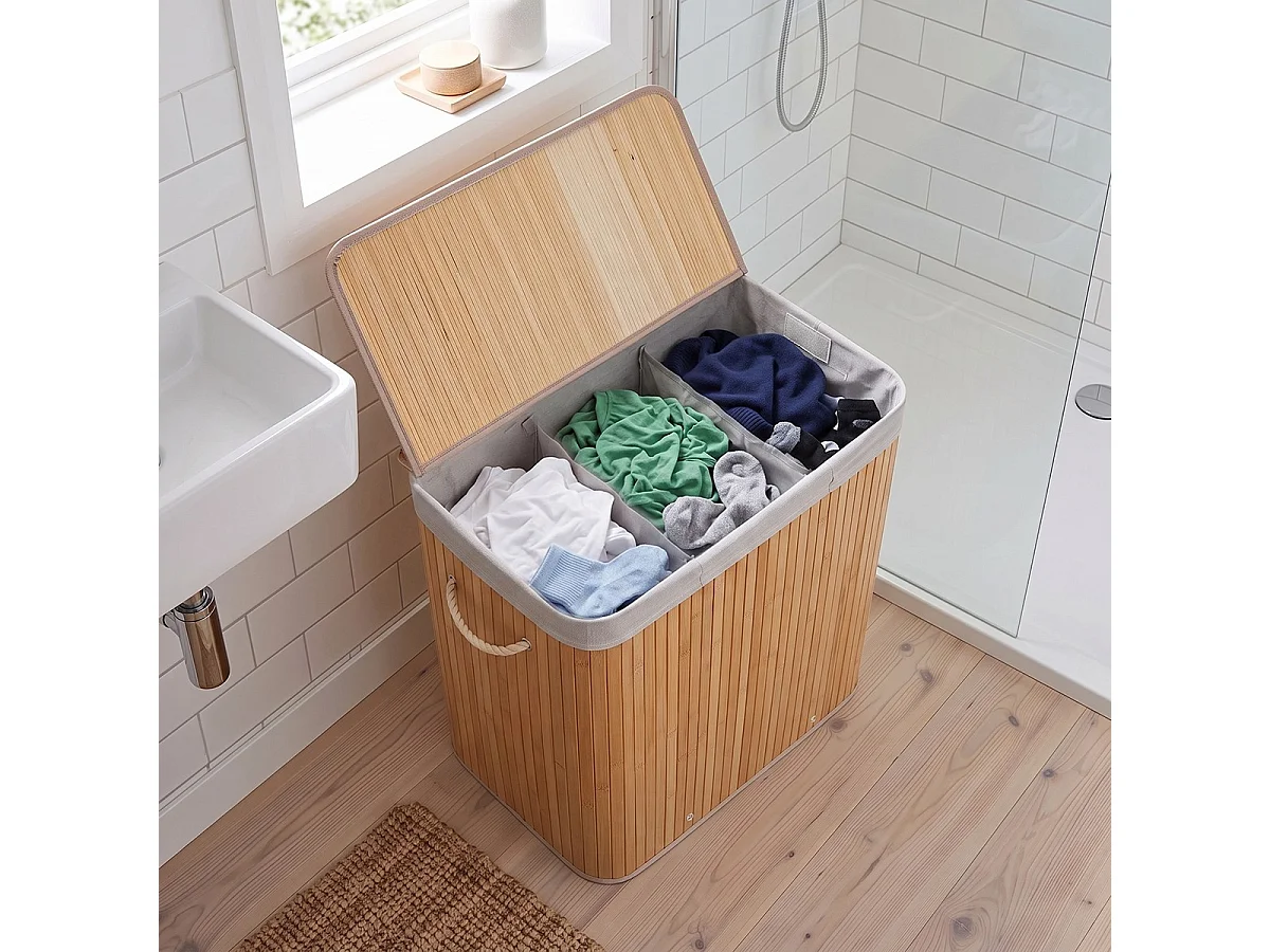 3-vak wasmand van bamboe 150L H60 cm - YSA