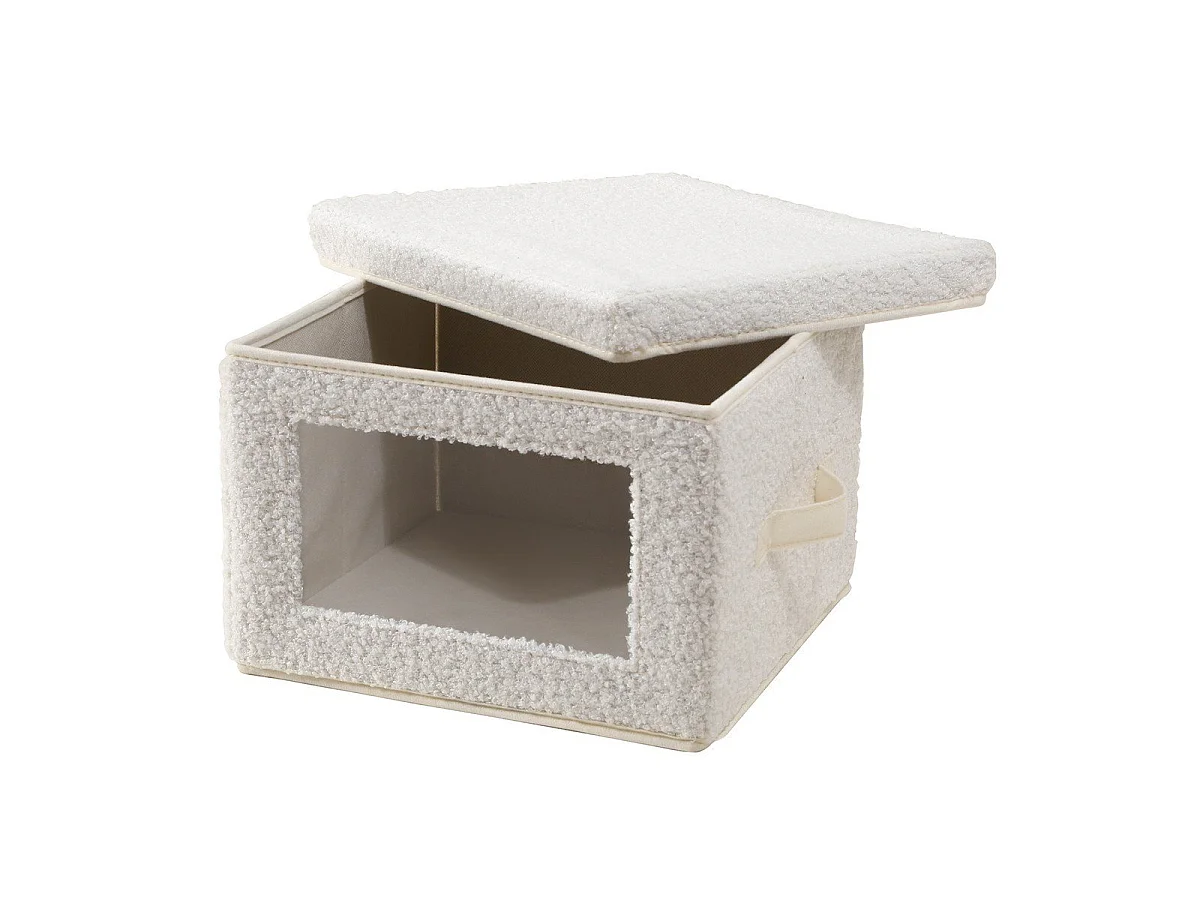 Boîte rangement tissu bouclette écru avec fenêtre - L30 cm