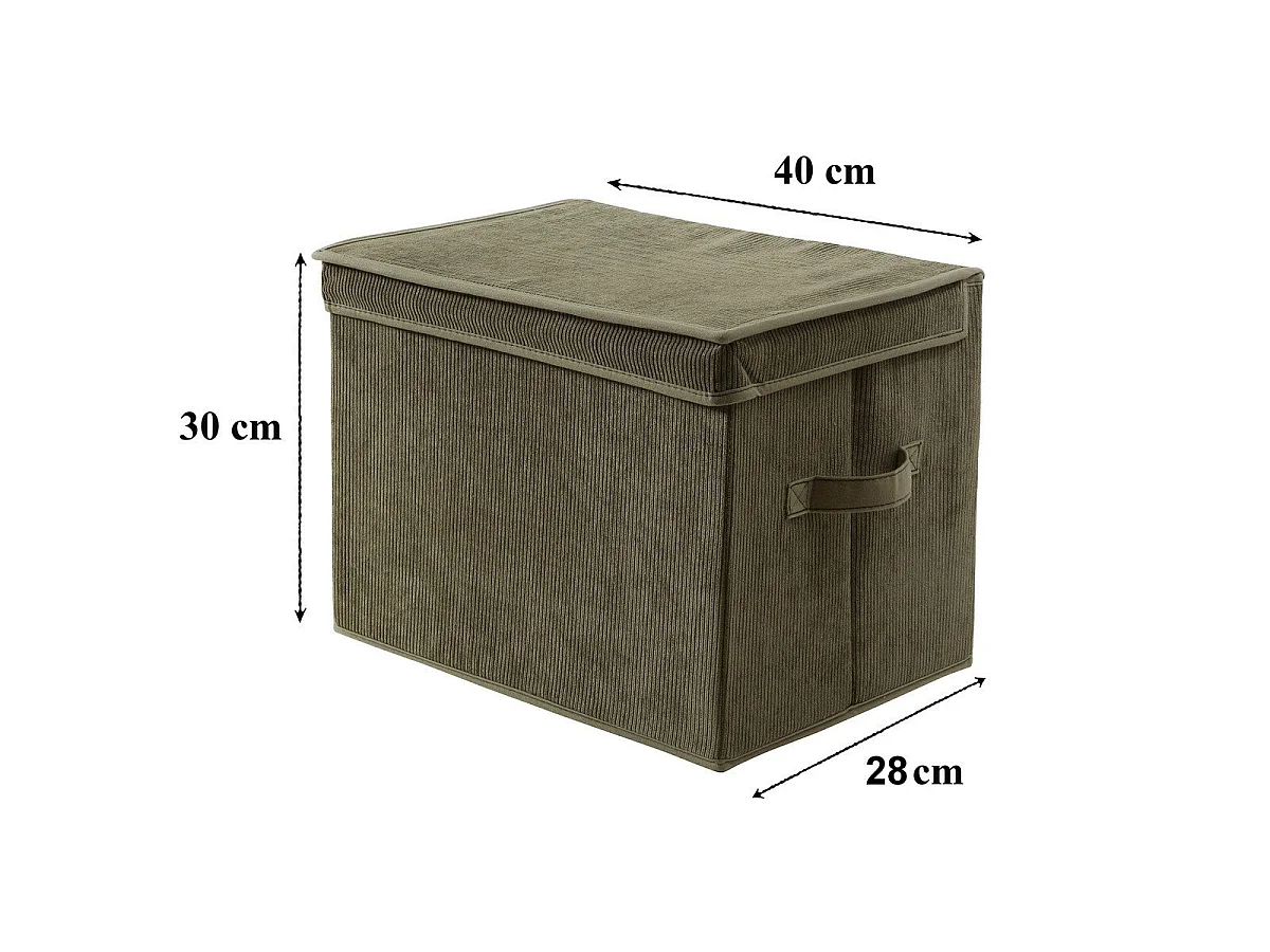 Boîte rangement haute avec couvercle tissu velours côtelé kaki - H30 cm