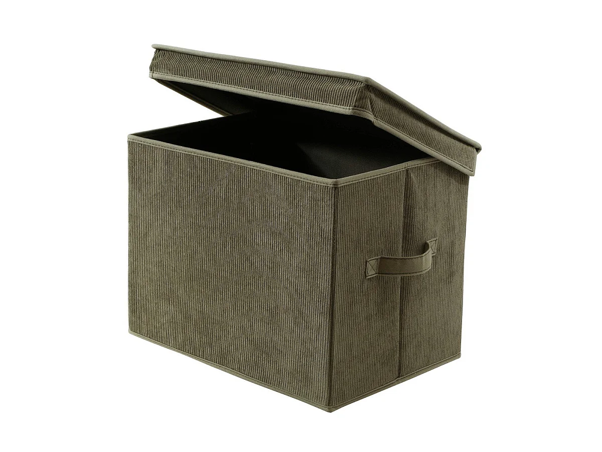 Boîte rangement haute avec couvercle tissu velours côtelé kaki - H30 cm