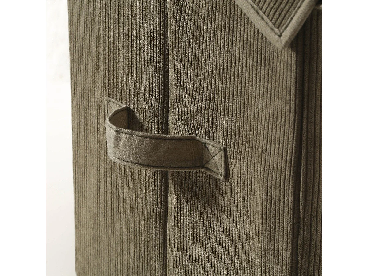 Boîte rangement haute avec couvercle tissu velours côtelé kaki - H30 cm