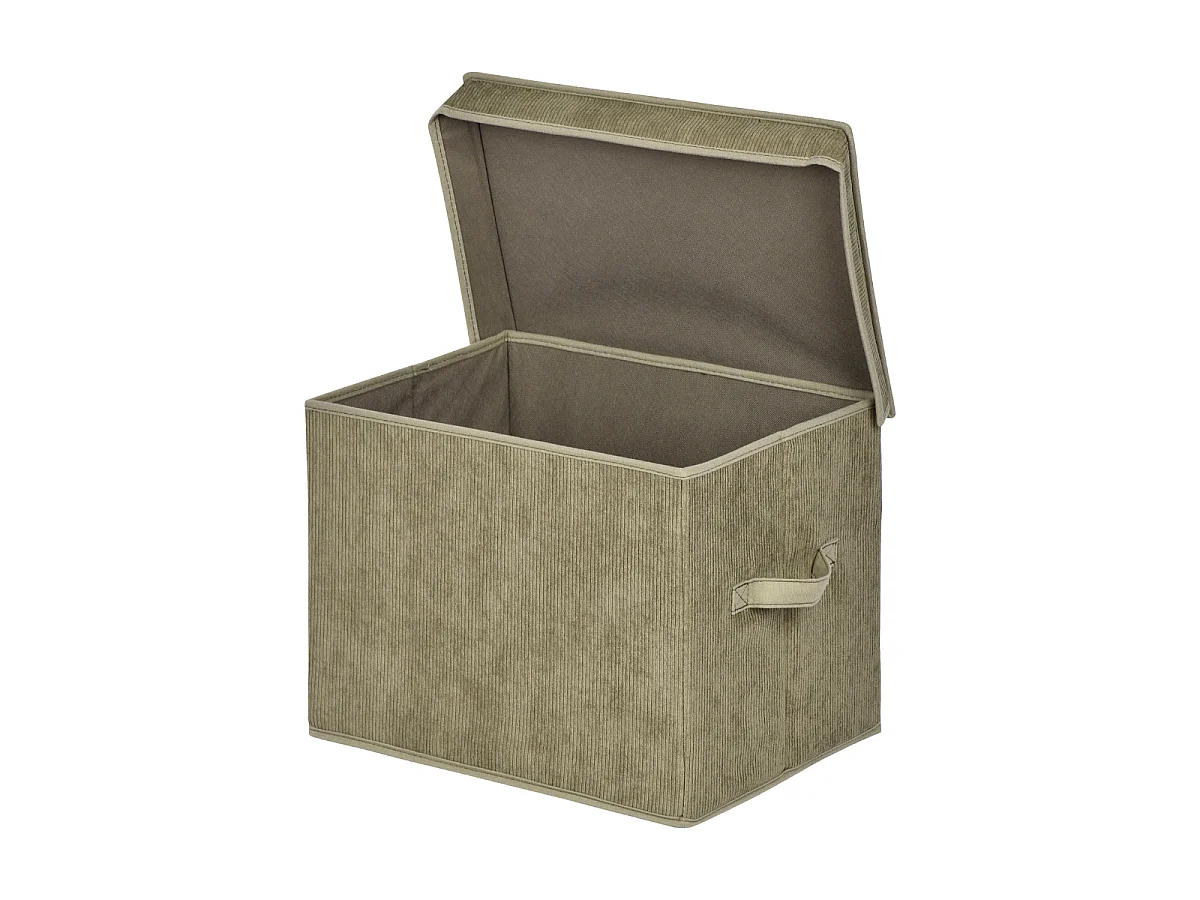 Boîte rangement haute avec couvercle tissu velours côtelé kaki - H30 cm