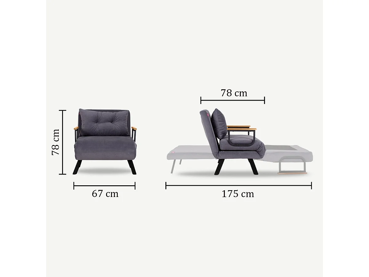 Slaapfauteuil in stof met metalen poten L67 cm – SANDO