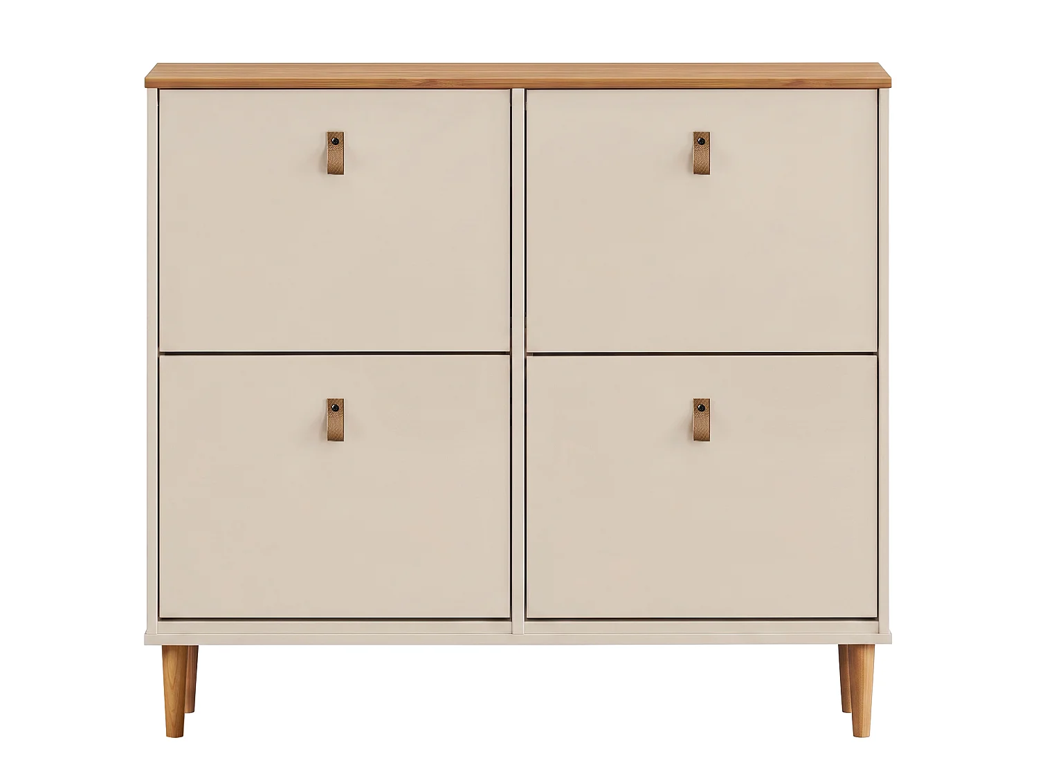 Meuble à chaussures MIKKA, étagère à chaussures bois couleur blanc cachemire et chêne, rangement avec 4 abattants en pin massif
