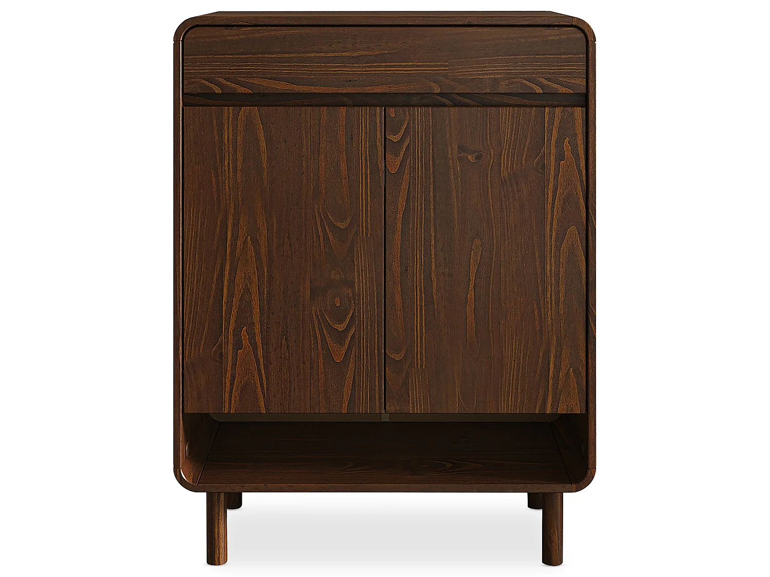 Meuble à Chaussures JUAN, en Bois Massif Coloris Noyer, 2 Portes, 1 Tiroir, Rangement Armoire à Chaussures Design pour Entrée