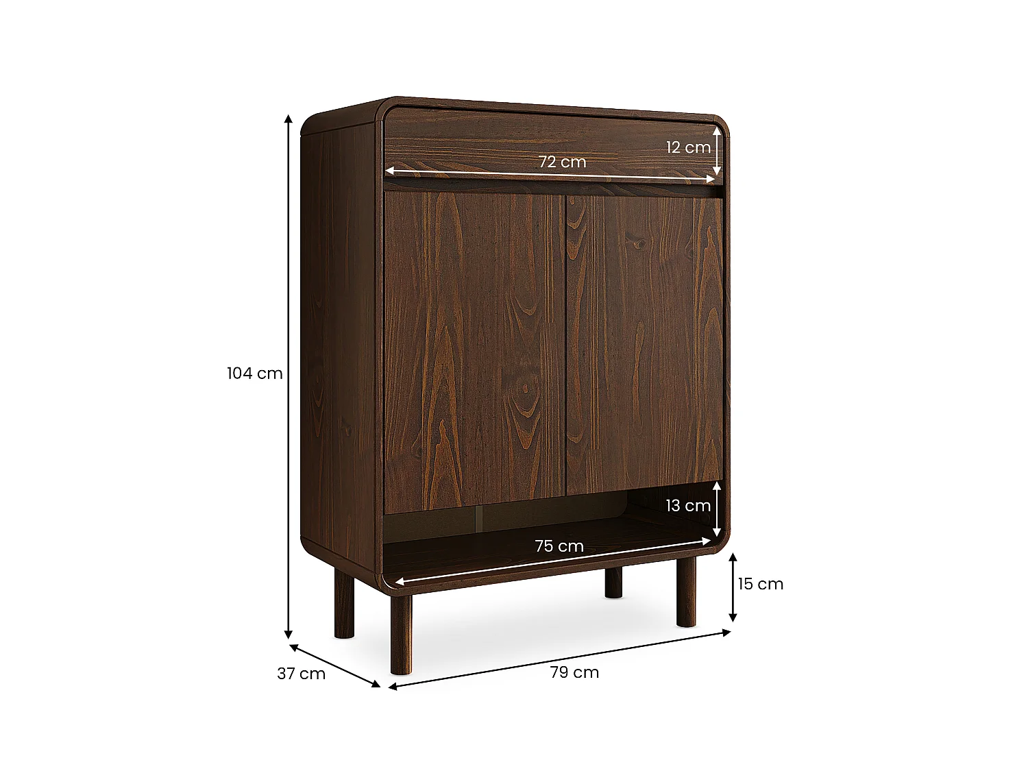 Meuble à Chaussures JUAN, en Bois Massif Coloris Noyer, 2 Portes, 1 Tiroir, Rangement Armoire à Chaussures Design pour Entrée