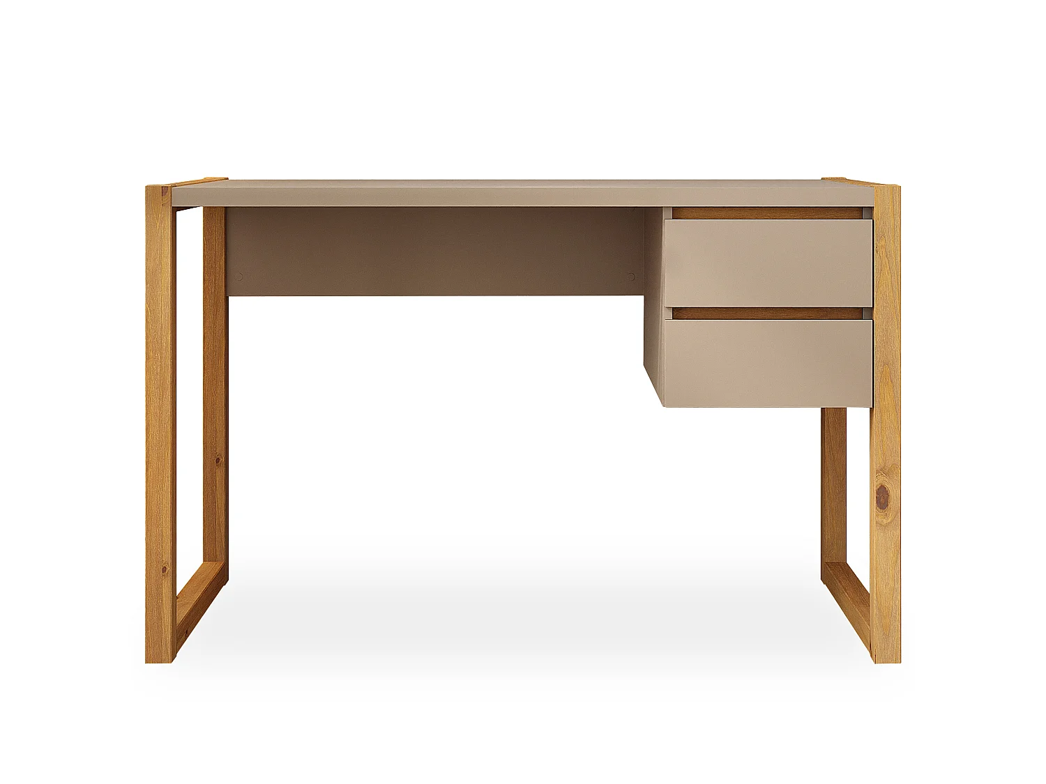 Bureau en Bois Belinda L 119 cm 2 Tiroirs Coloris Blanc Cachemire et Chêne Bureau Droit Compact avec Rangement