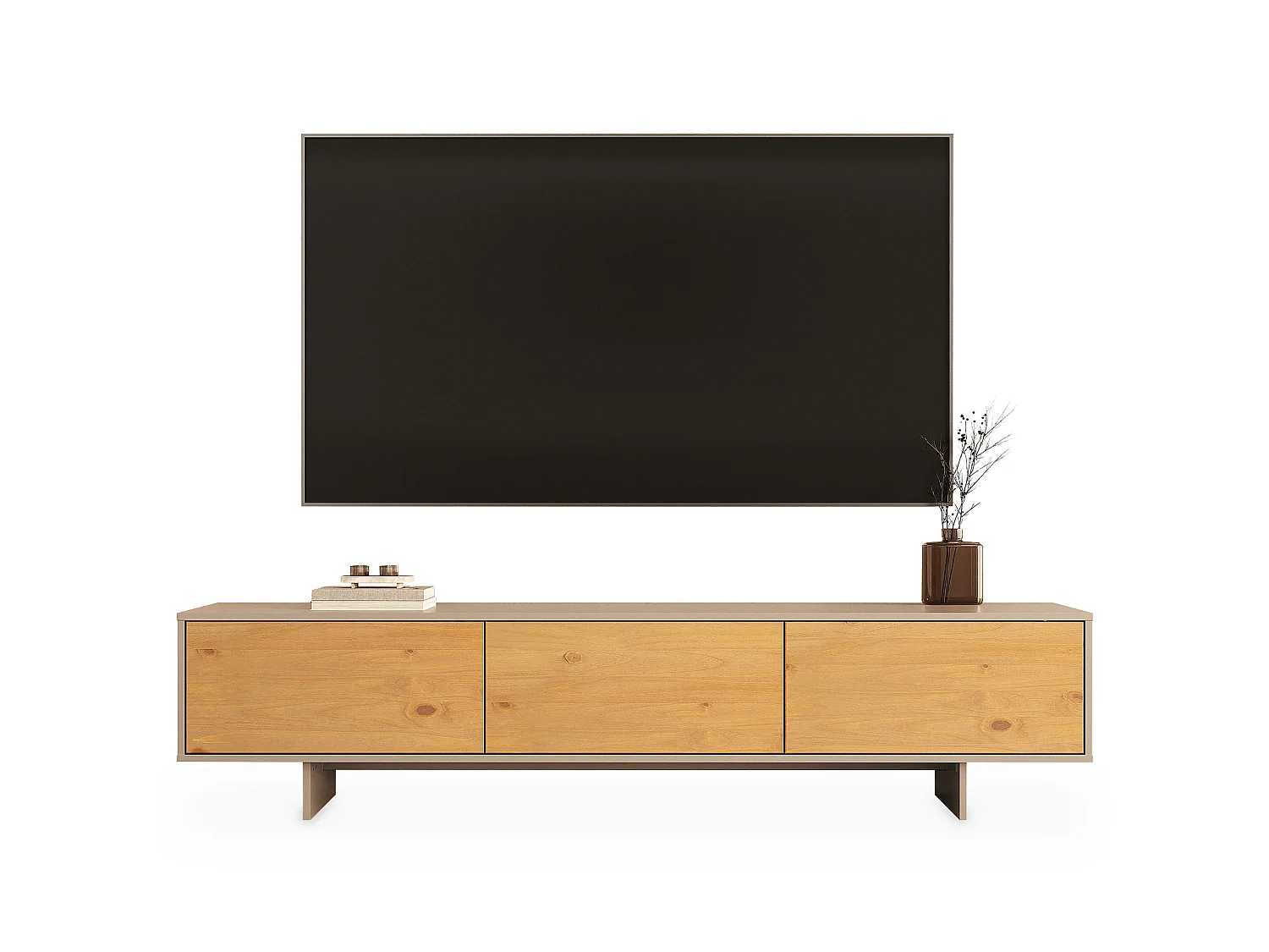 Meuble TV ARTO L 184 cm avec 3 Portes en Bois Blanc Cachemire et Chêne, Pour Téléviseur de 32 à 80 Pouces, Rangement Bas Pour Salon