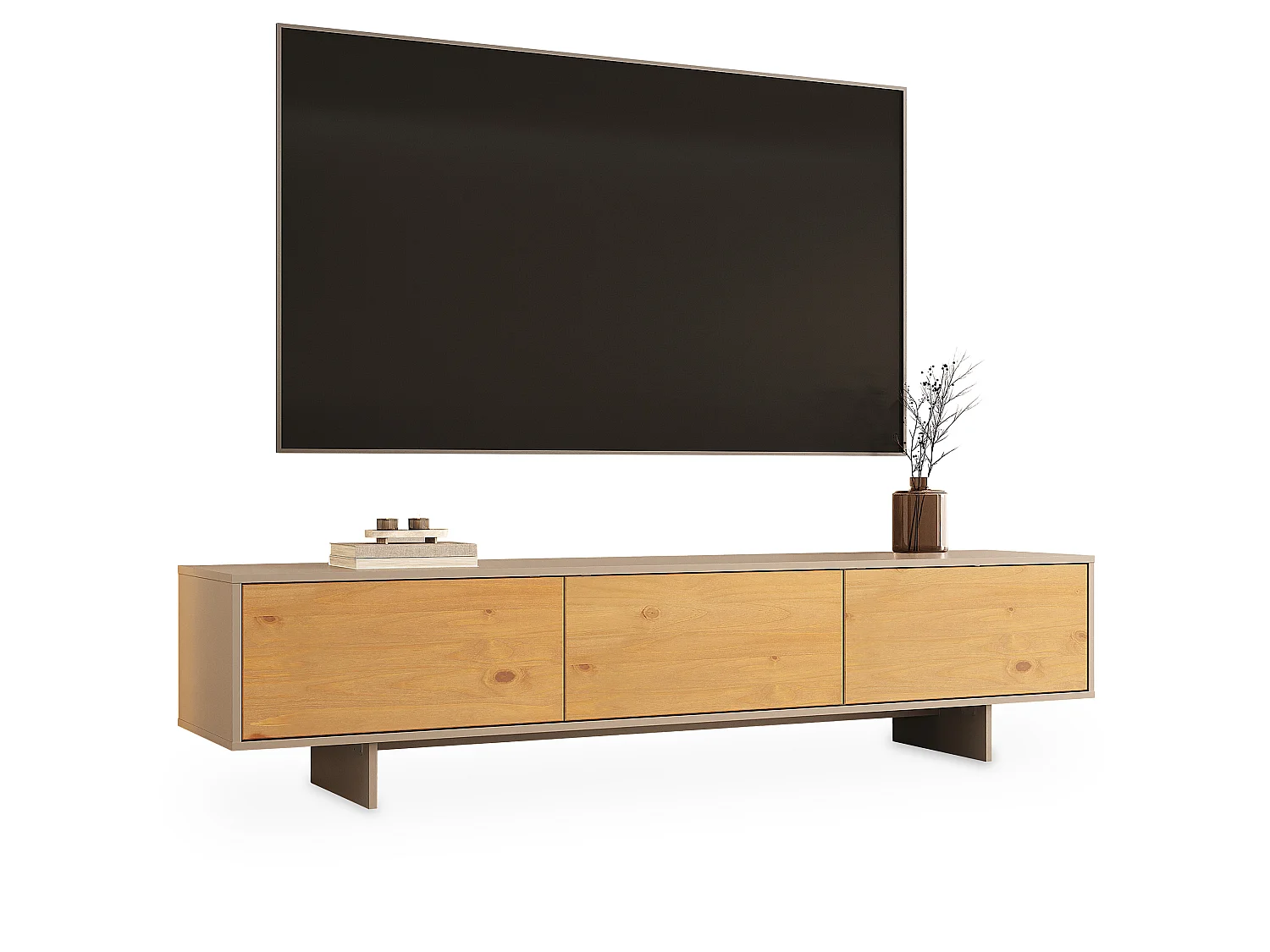 Meuble TV ARTO L 184 cm avec 3 Portes en Bois Blanc Cachemire et Chêne, Pour Téléviseur de 32 à 80 Pouces, Rangement Bas Pour Salon