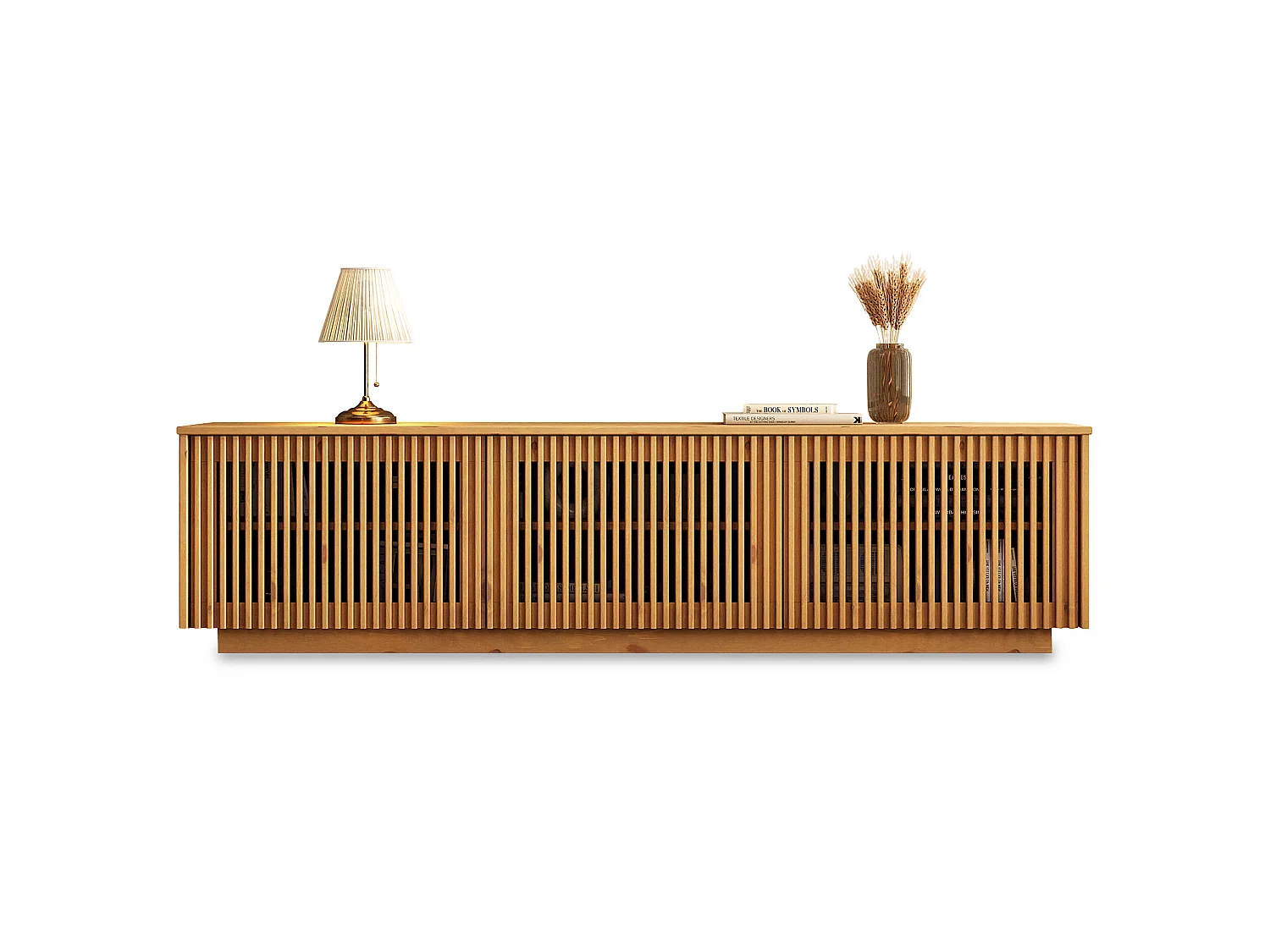 Meuble TV OLE L 175 cm avec 3 Portes en Bois Massif Coloris Chêne, Pour TV jusqu'à 190,5 m (75"), Design Moderne à Lamelles