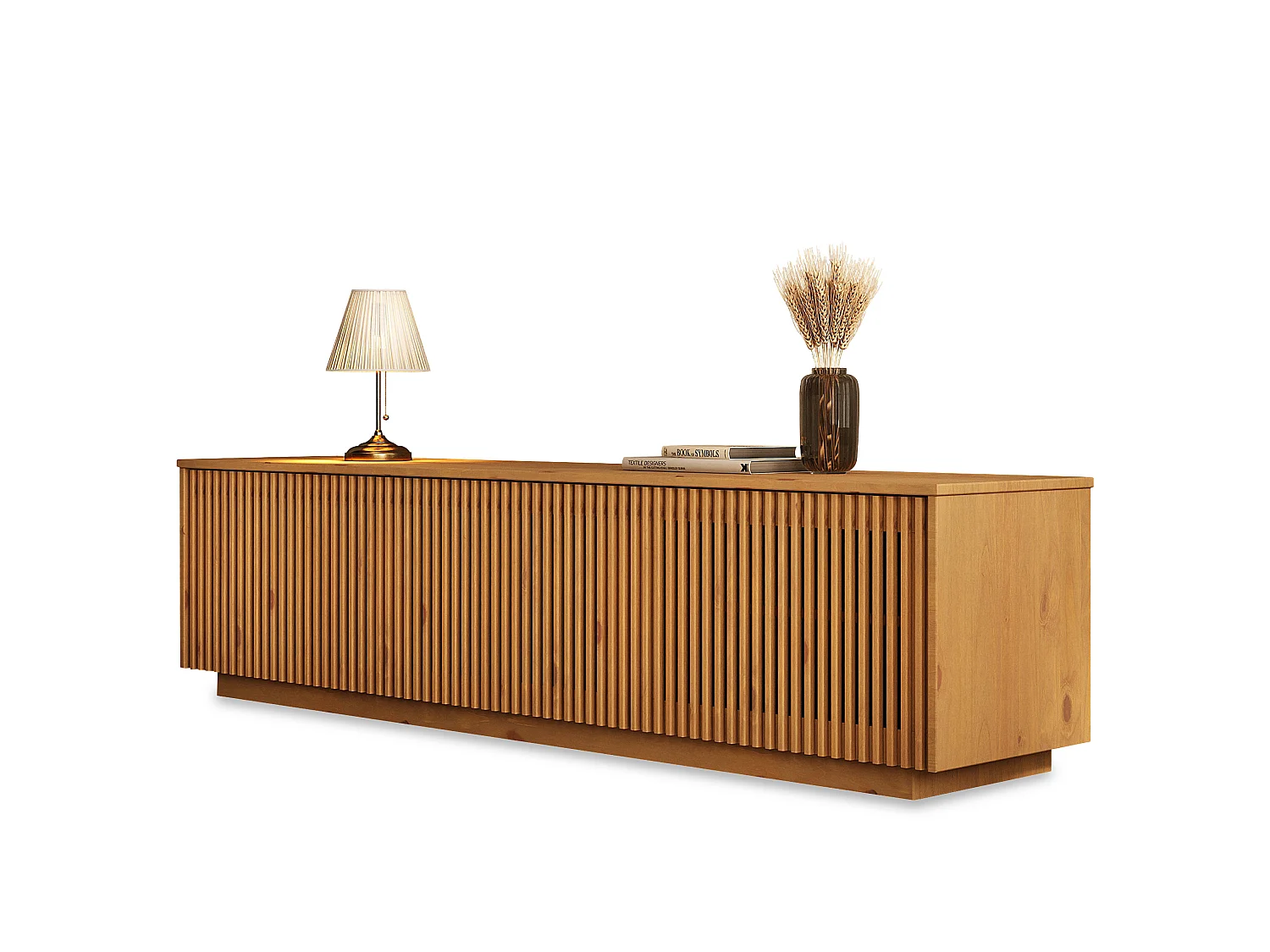 Meuble TV OLE L 175 cm avec 3 Portes en Bois Massif Coloris Chêne, Pour TV jusqu'à 190,5 m (75"), Design Moderne à Lamelles