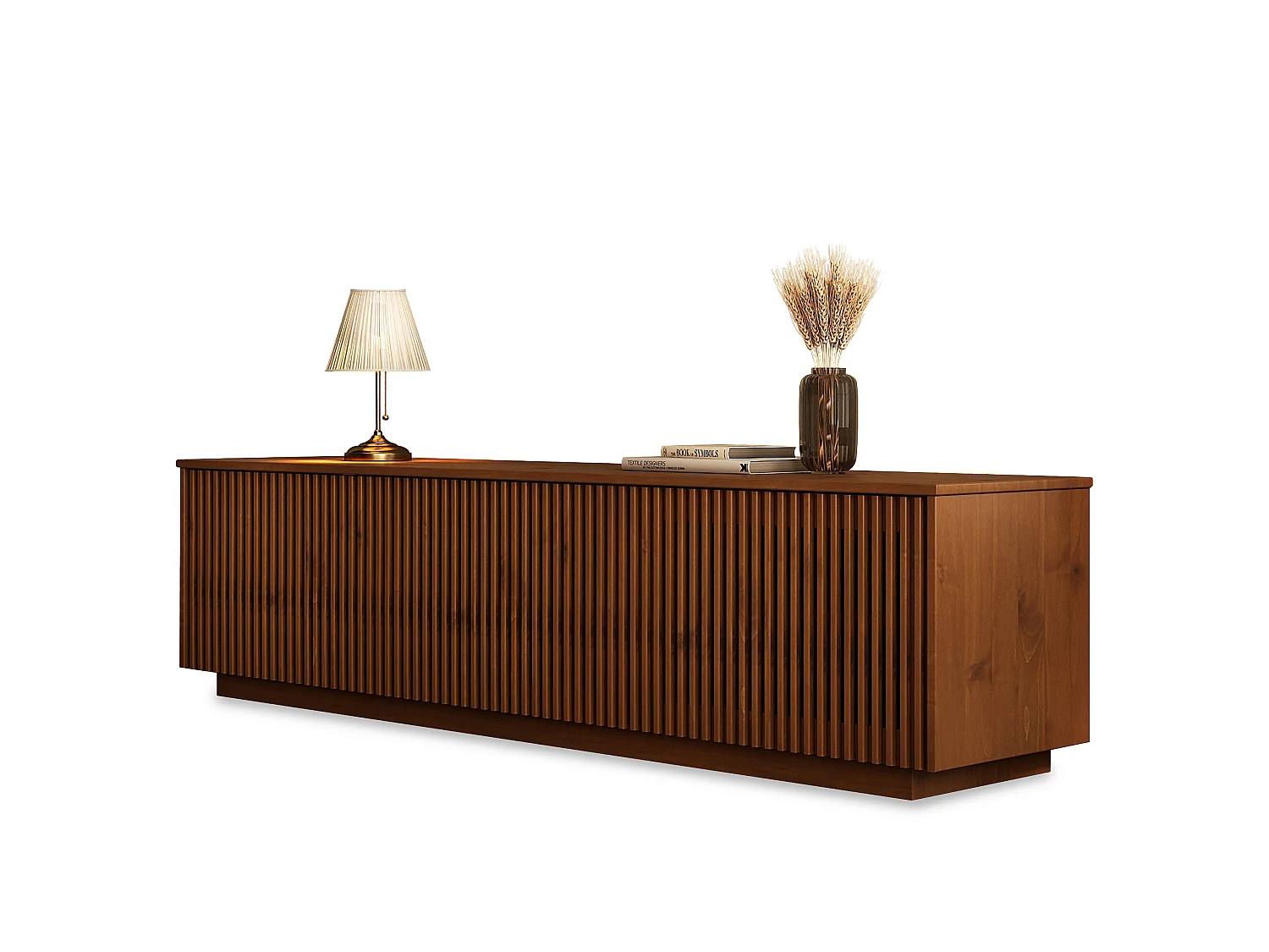Meuble TV OLE L 175 cm avec 3 Portes en Bois Massif Coloris Châtaignier, Pour TV jusqu'à 190,5 m (75"), Design Moderne à Lamelles