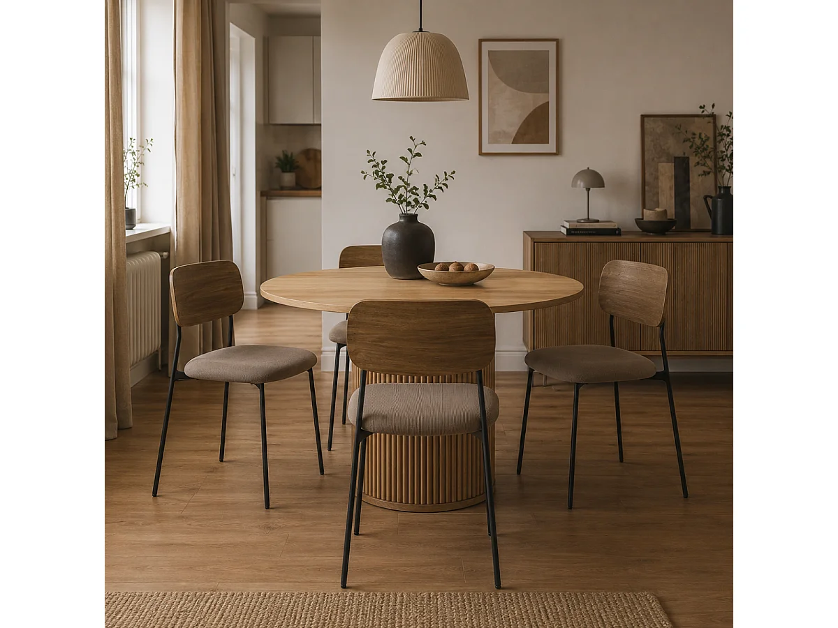Conjunto de 4 cadeiras em tecido canelado taupe L44 cm - NOAN
