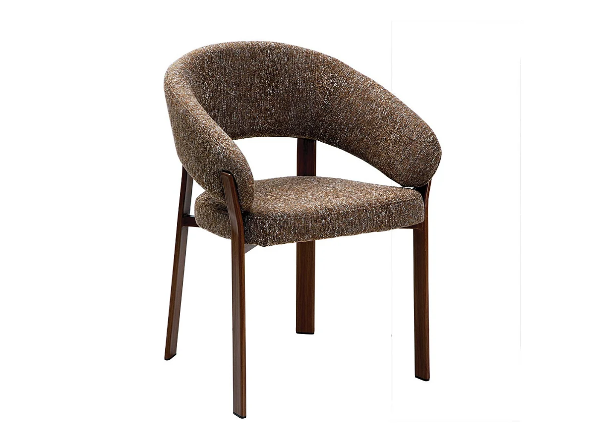 Lot de 2 chaises en tissu marron chiné, pieds effet noyer L58 cm - LARA