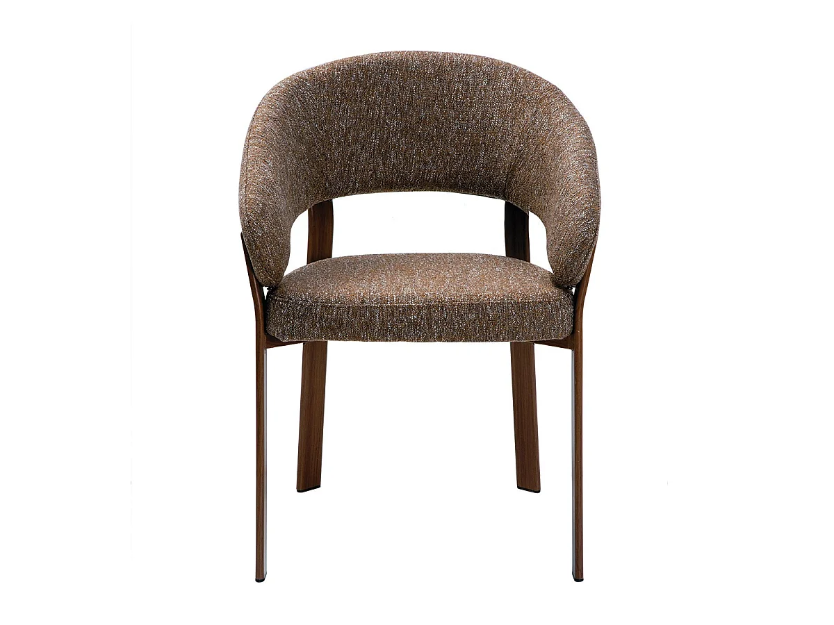 Lot de 2 chaises en tissu marron chiné, pieds effet noyer L58 cm - LARA