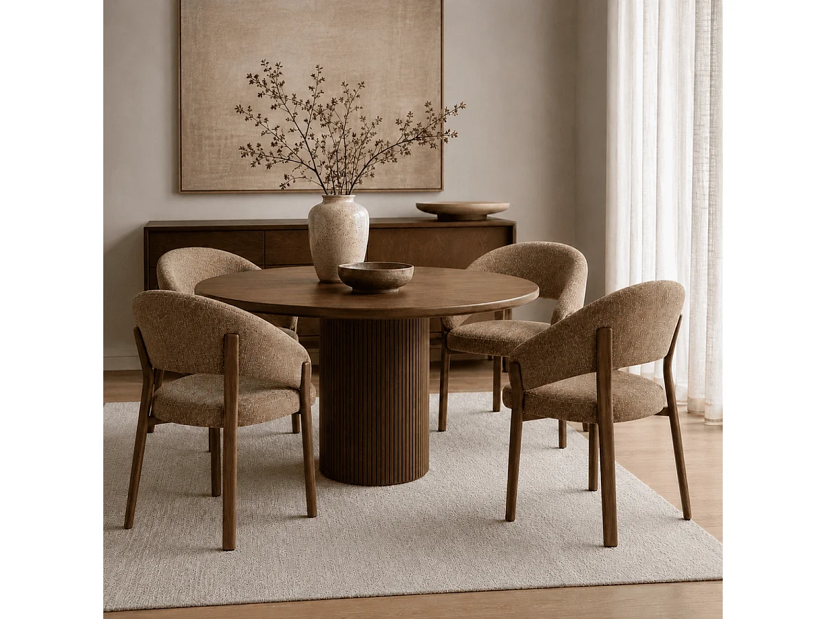 Lot de 2 chaises en tissu marron chiné, pieds effet noyer L58 cm - LARA