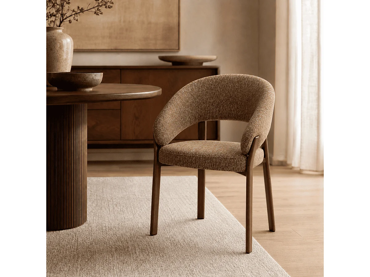 Lot de 2 chaises en tissu marron chiné, pieds effet noyer L58 cm - LARA