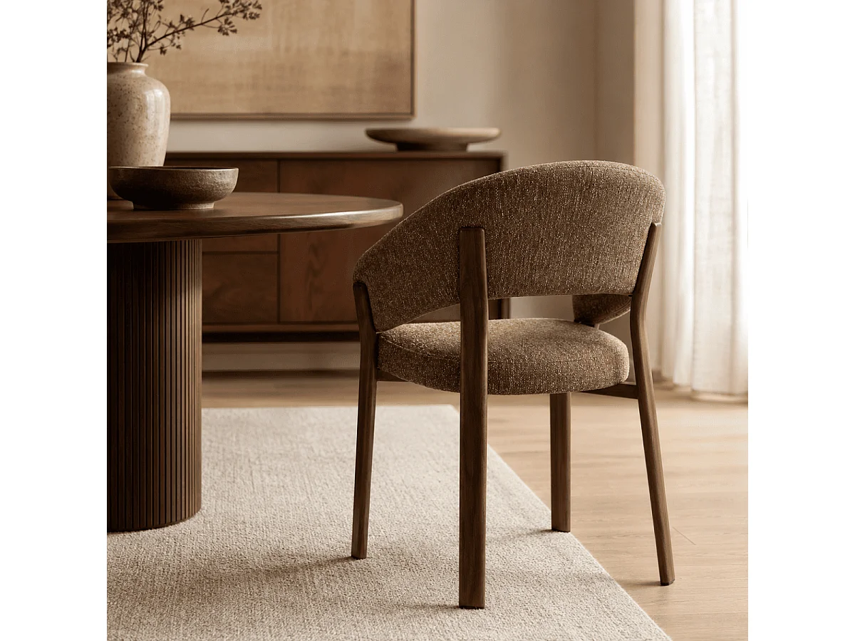 Lot de 2 chaises en tissu marron chiné, pieds effet noyer L58 cm - LARA