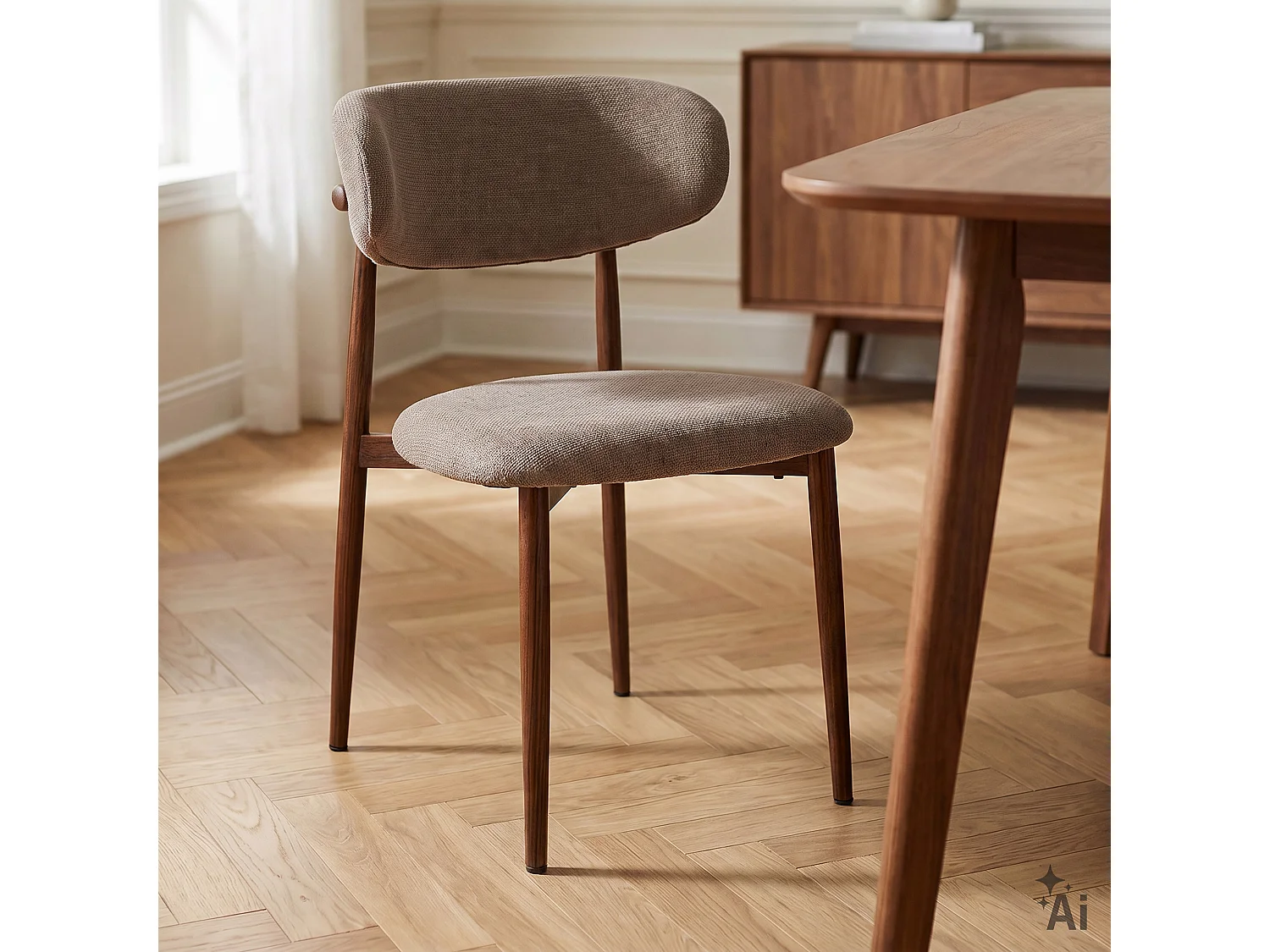 Lot de 2 Chaises ACOSTA en Tissu Beige, Chaise de Salle à Manger et Cuisine au Look Moderne, Assise Rembourrée, Dossier Enveloppant