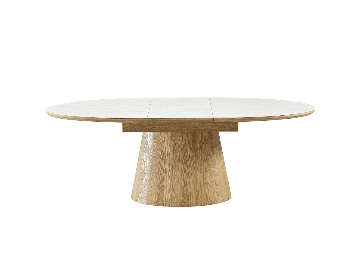 Table à manger extensible ovale en chêne clair et céramique effet Travertin 6 à 8 personnes 170/220 cm - Ora