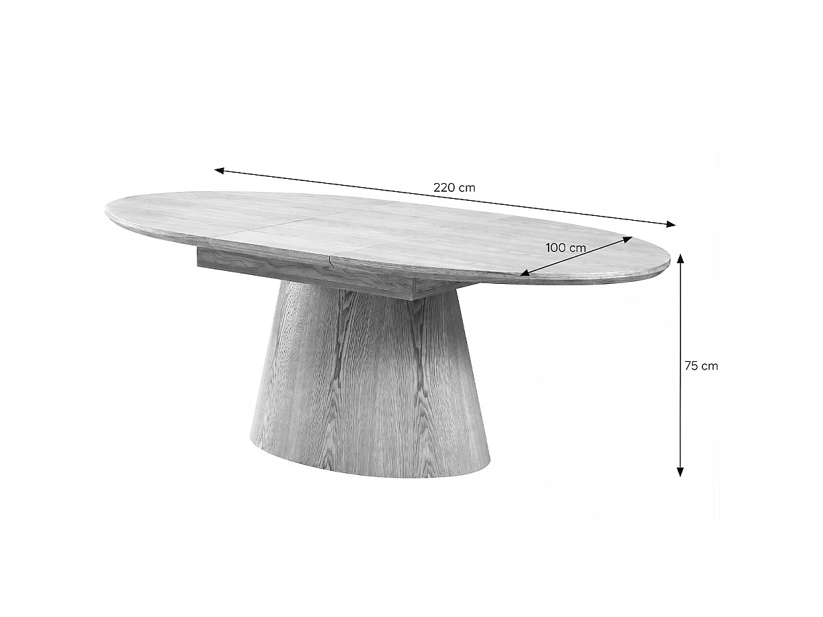 Table à manger extensible ovale en chêne clair et céramique effet Travertin 6 à 8 personnes 170/220 cm - Ora